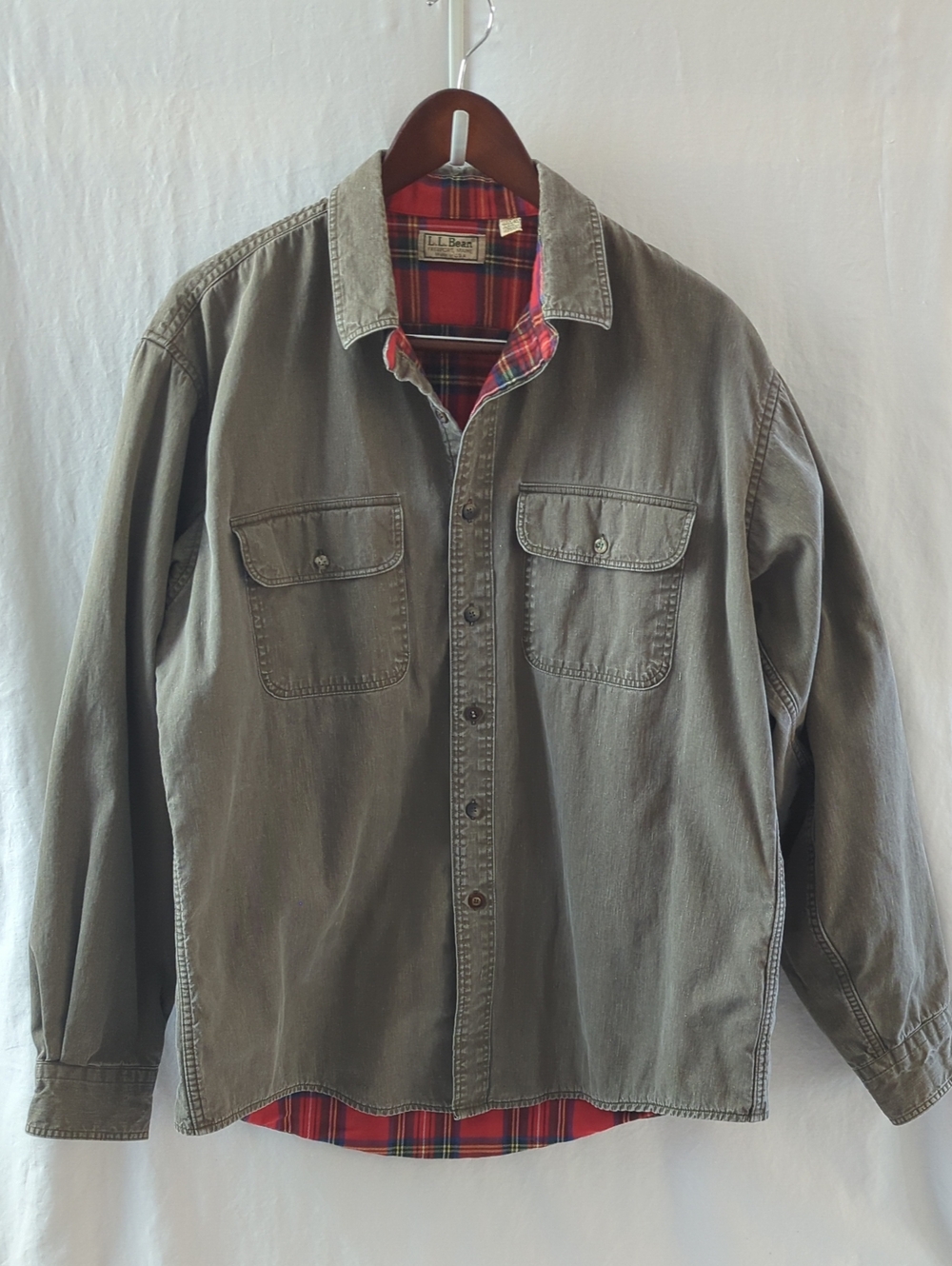 Vintage L.L. Bean Flannel Lined Canvas Hurricane Shirt Jacket Men L Made in USA